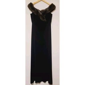 Cachet Womens Sz‎ 10 Fur Trimmed Velvet Gown Black Elegant Luxury Bodycon Formal